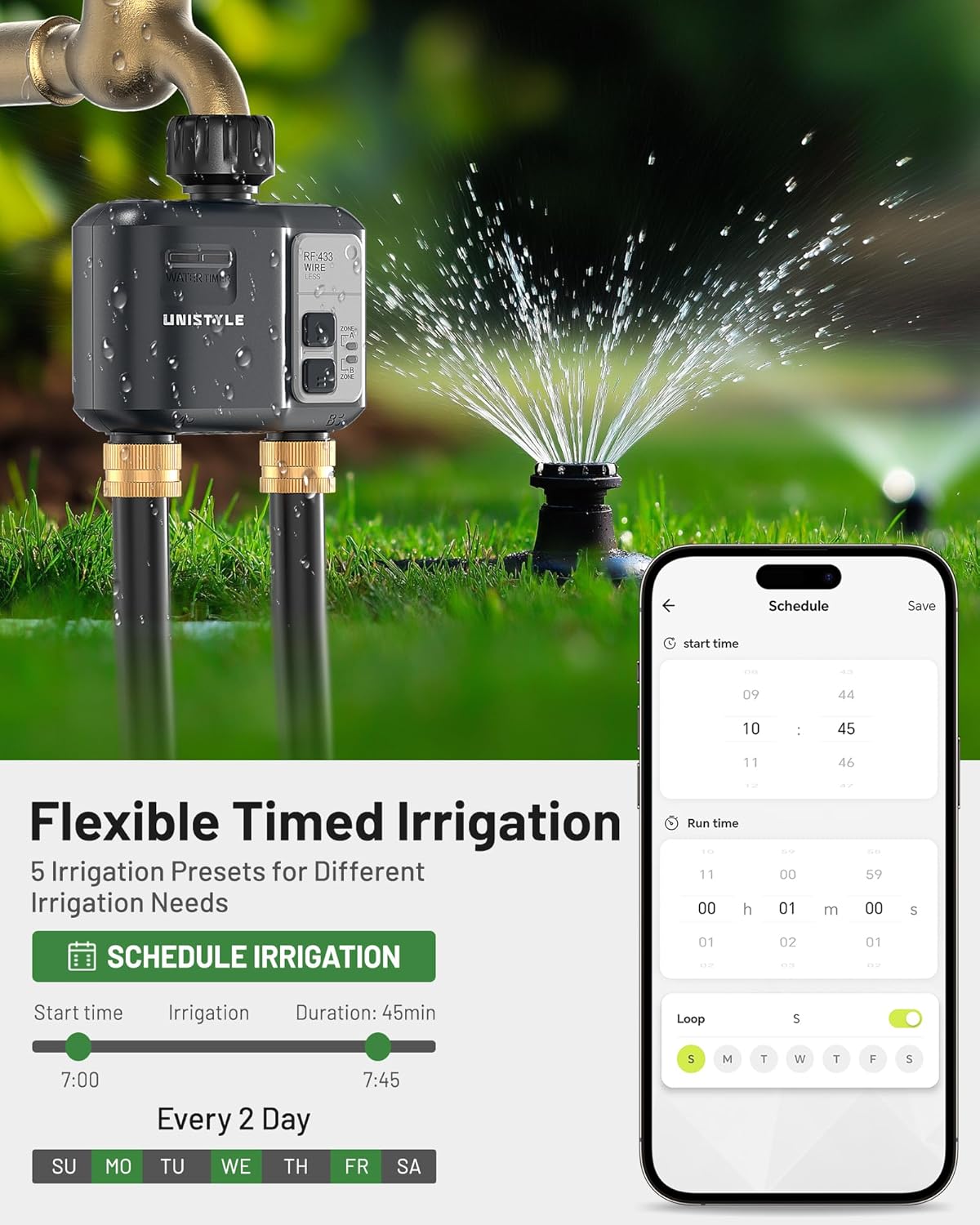 Thumbnail 2 de Unistyle WiFi Water Timer 2 Zones for Sprinkler Irrigation (Alexa & Google Home Compatible)