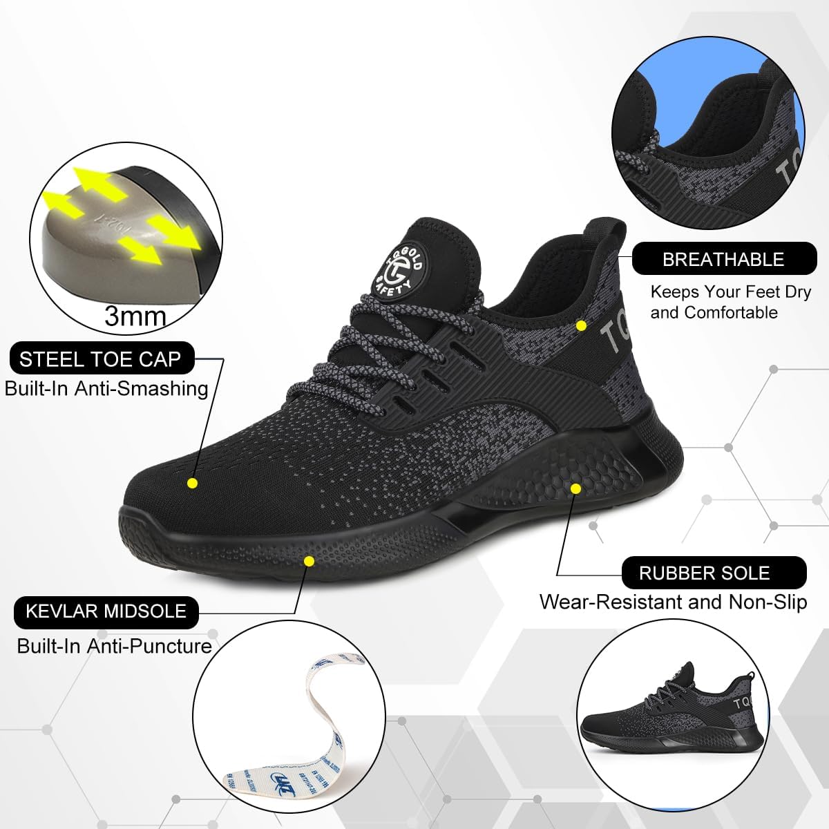 Thumbnail 4 de TQGOLD Scarpe antinfortunistiche: sneakers unisex leggere con punta in acciaio per protezione e comfort