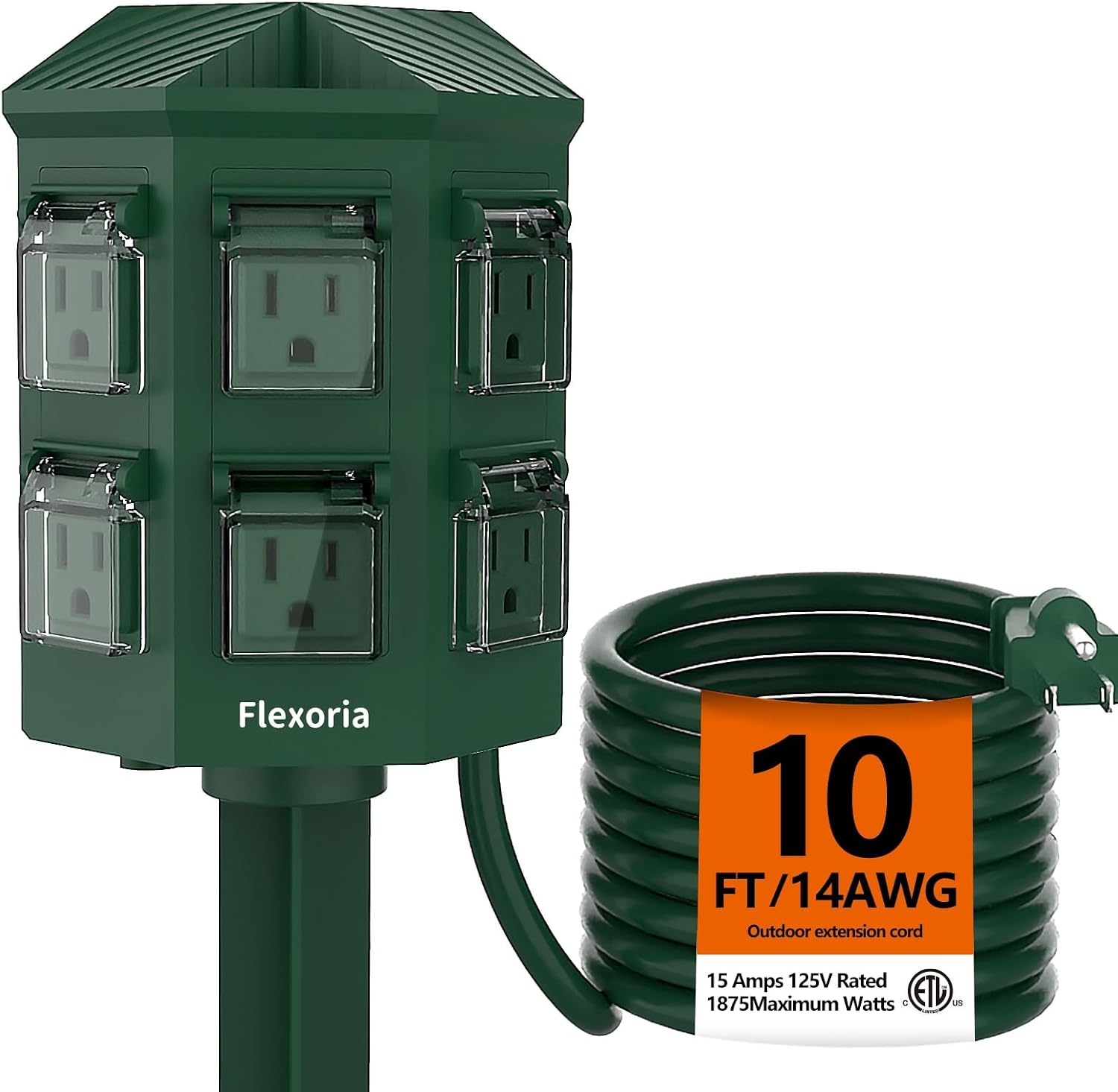 Detalle de Flexoria 28011 Outdoor Power Strip, 6 Grounded Outlets, 10 ft Cord