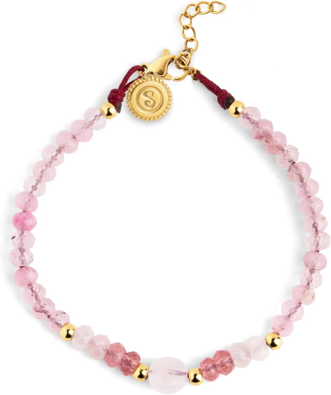 Detalle de SINGULARU Amulet Rose Quartz bracciale in acciaio placcato oro 18Kt con quarzo rosa 💍