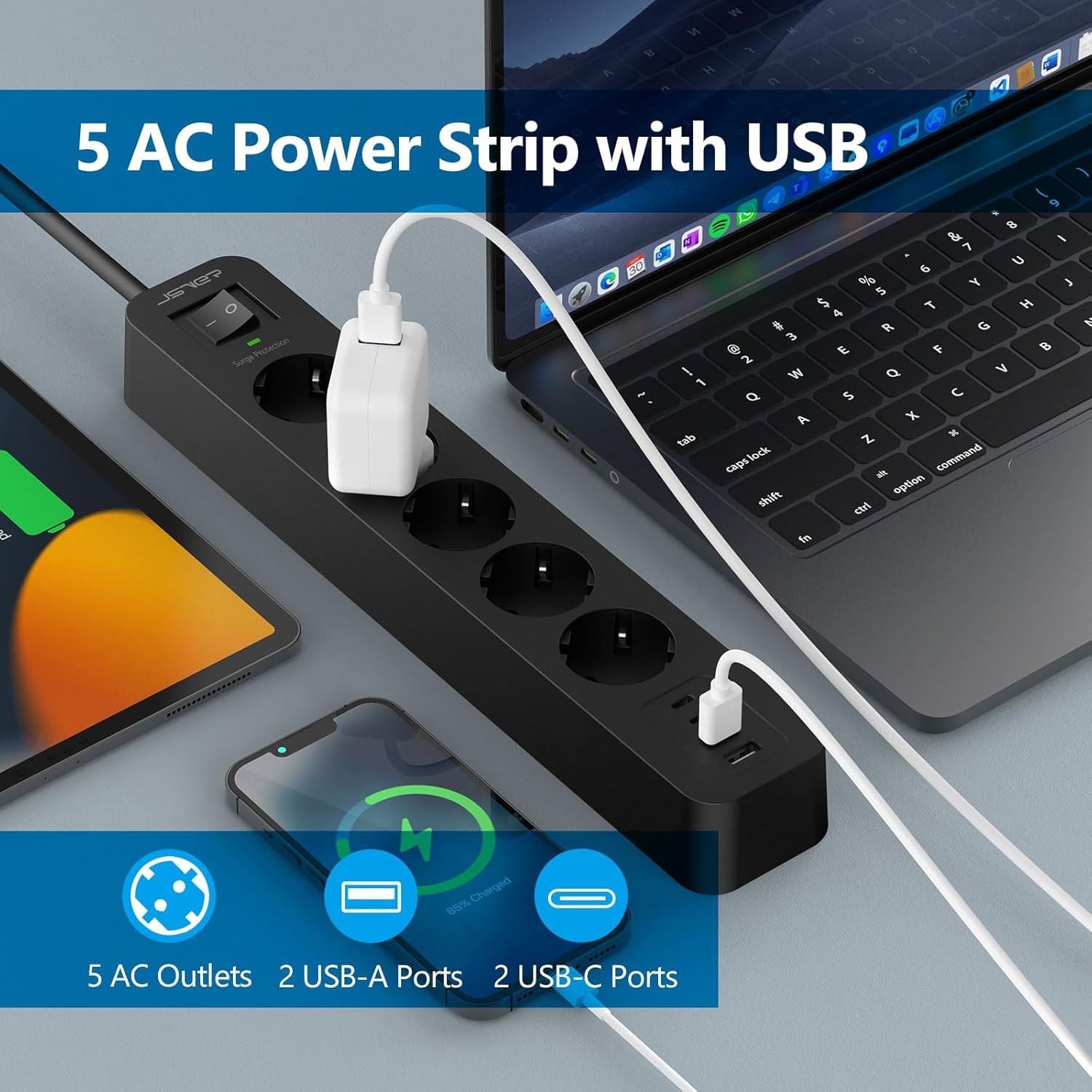 Detalle 2 de JSVER Multipresa 9 in 1 con 2 m cavo