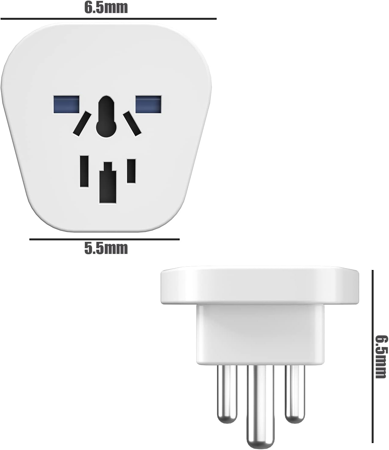 Thumbnail 5 de 2 Stück Universal-Reiseadapter für Indien – Klein-EU 4.0 mm zu Typ D (UK/CH/IT/US/AU auf Typ D), 2500W, Weiß
