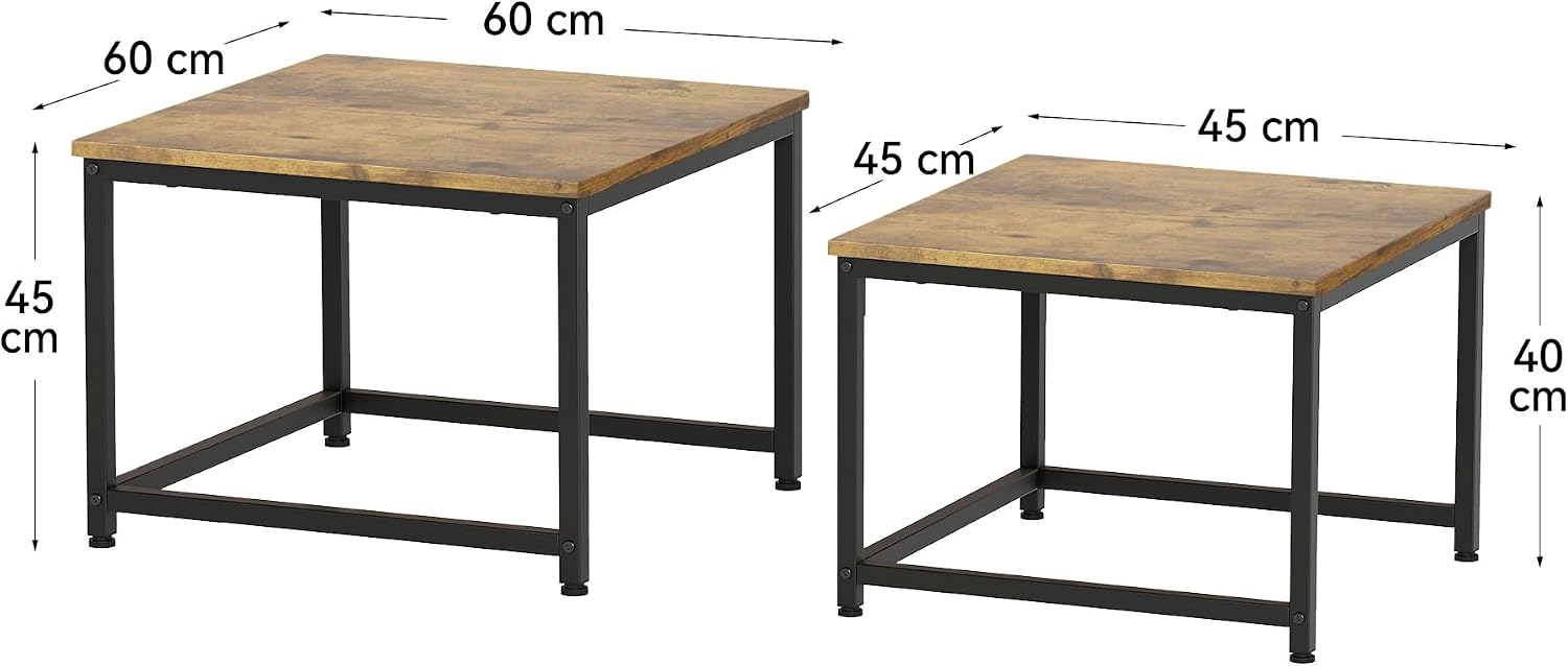 Detalle 2 de Hawthyhome Lot de 2 tables basses rondes en bois avec cadre en métal – élégance vintage pour salon et chambre