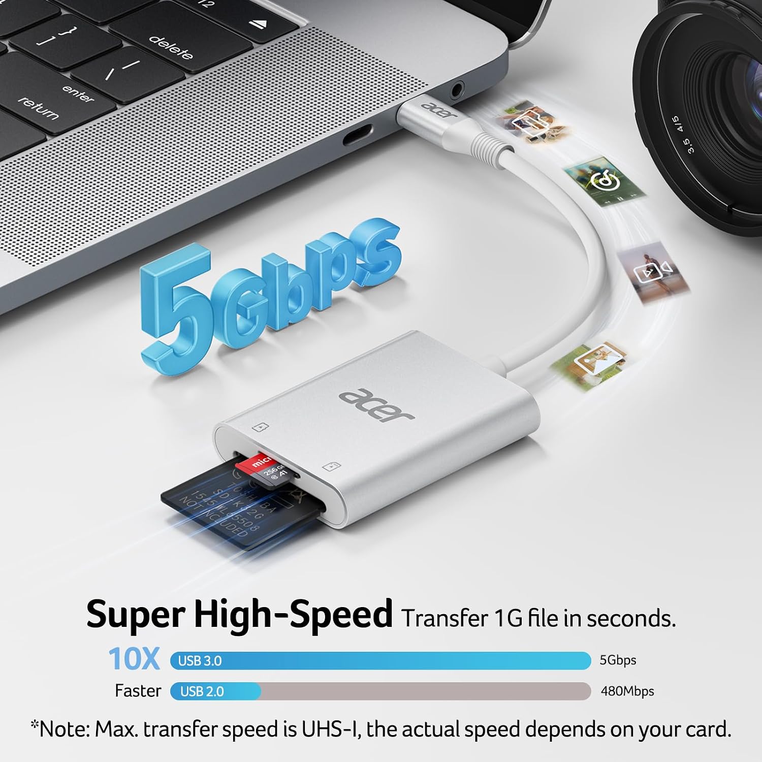 Detalle 2 de Acer USB-C SD Card Reader: High-Speed Dual SD/MicroSD USB-C Card Adapter