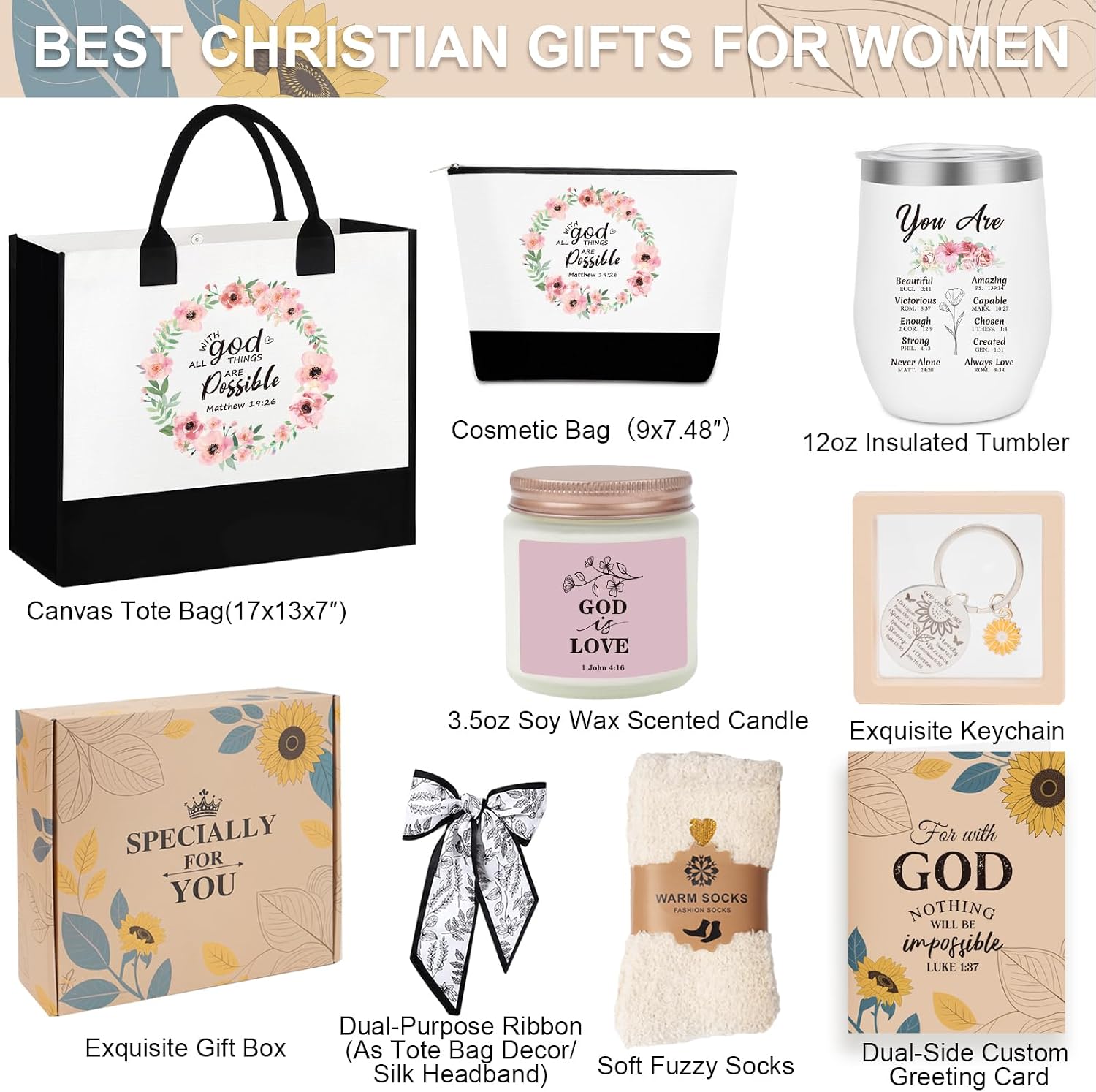 Detalle de SHXWELL Christian gifts for women: faith-based tote and accessories set (9 pcs)
