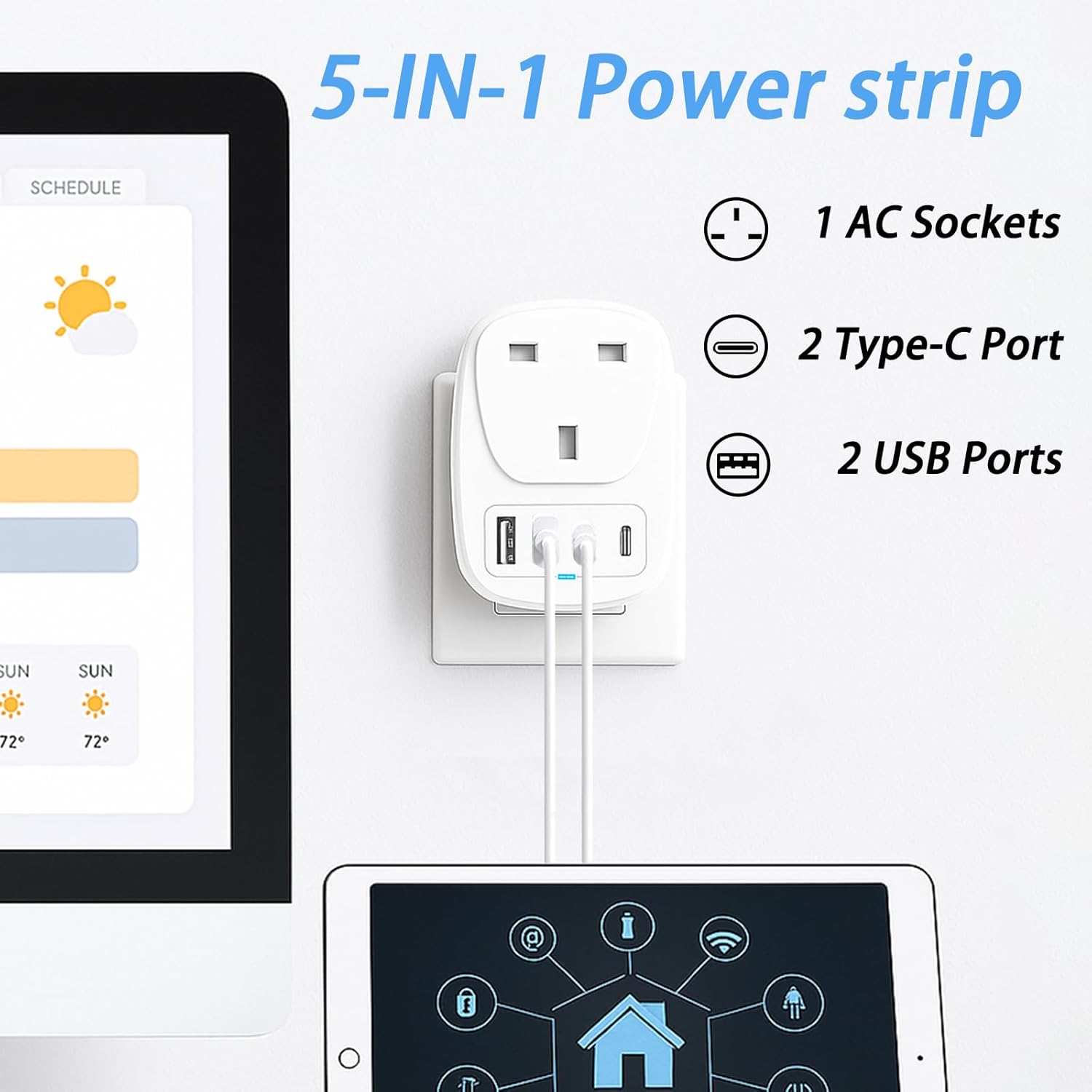 Thumbnail 2 de Hao Zhu UK to US Plug Adapter with 4 Ports and 20W PD – Travel Hub