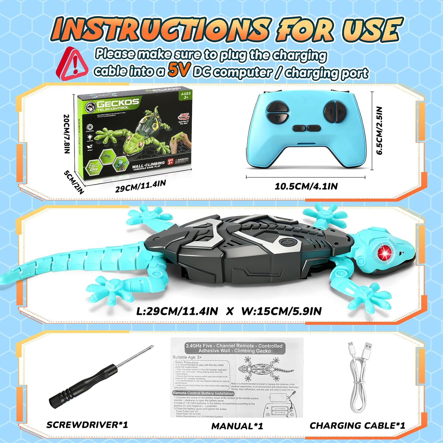Detalle 2 de KETIEE RC Wall-Climbing Gecko Toy with LED Eyes