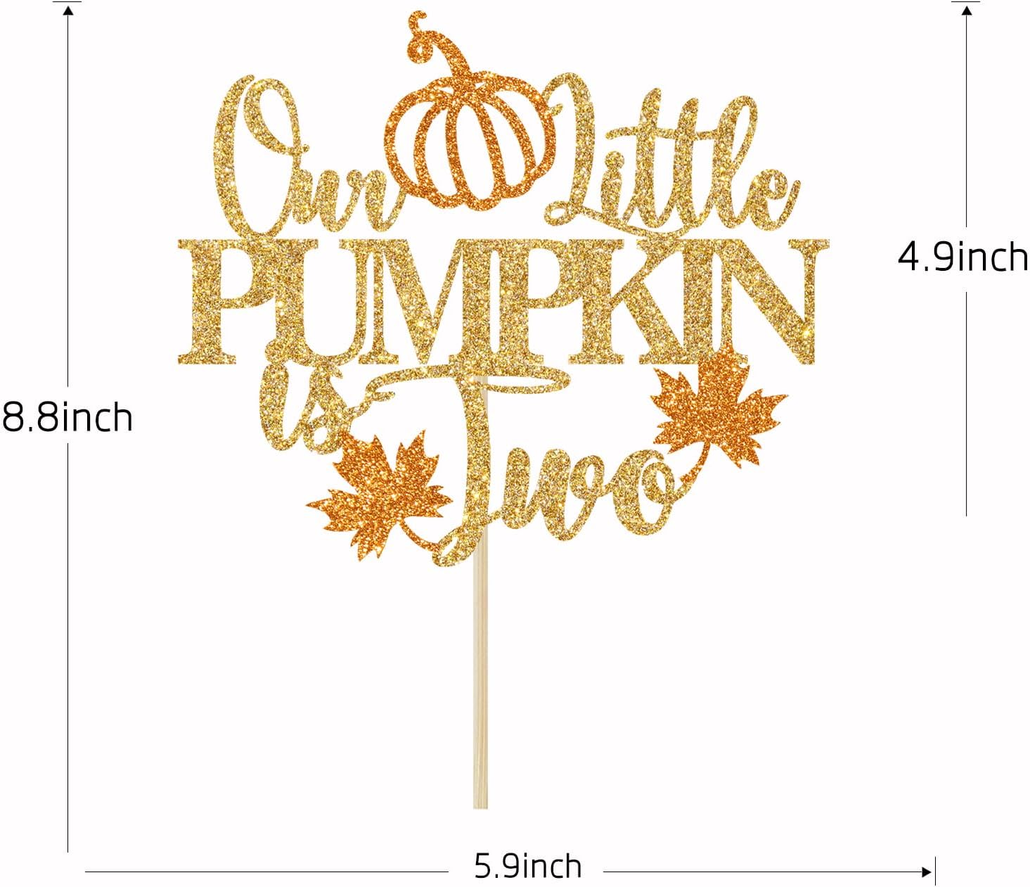 Thumbnail 6 de Yotawebery Our Little Pumpkin Is Two Cake Topper, Gold Glitter, 18 x 12cm