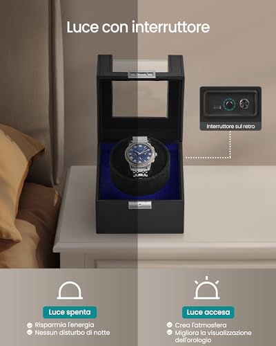 Detalle de SONGMICS Carica Orologi JWB030B01: caricatore automatico singolo con motore silenzioso e luce integrata