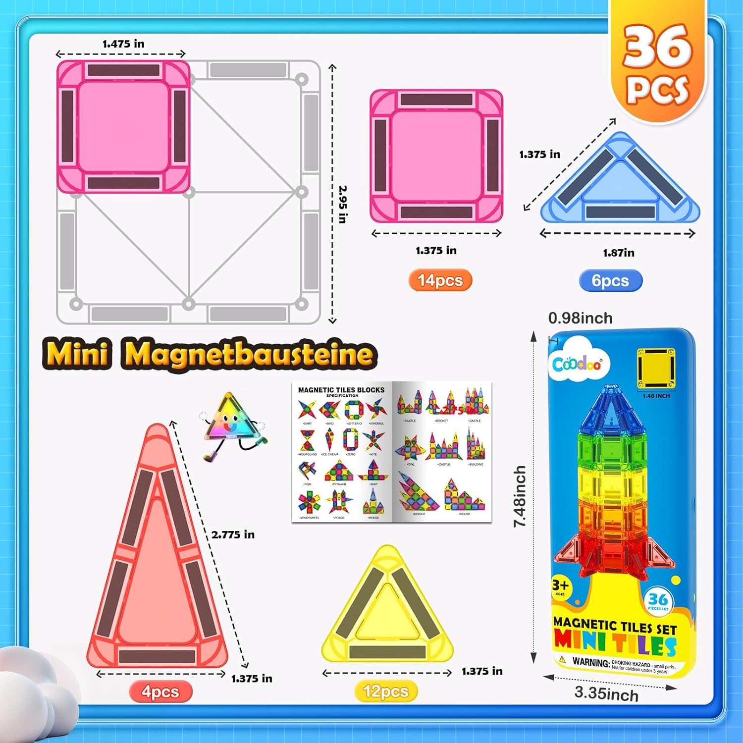 Thumbnail 2 de Magnetische Bausteine 36‑teilig für Kleinkinder 🧩