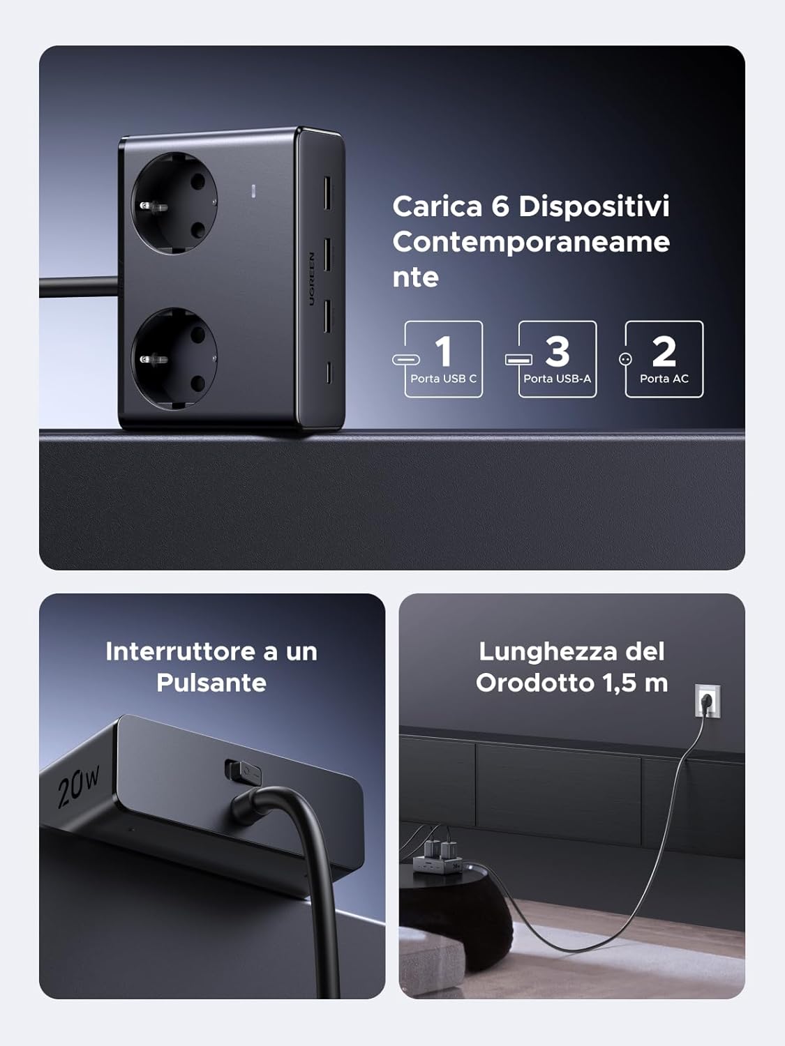 Thumbnail 1 de UGREEN Ciabatta Multipresa 6 in 1 3680W