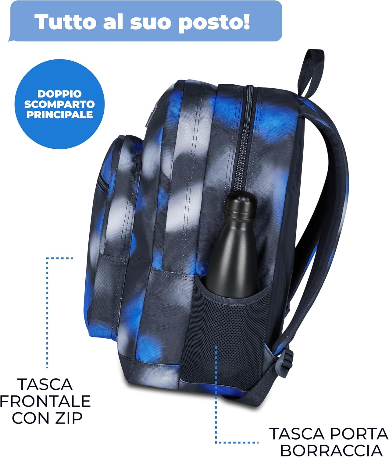 Thumbnail 3 de Seven Freethink Zaino Scuola Media Ragazzo, Blu/Nero 34L – Doppio Scomparto con Porta PC e Borraccia