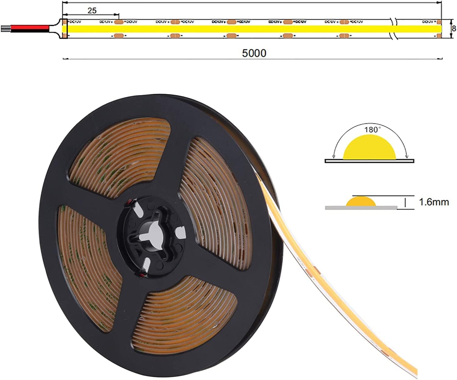 Thumbnail 4 de SIRYYUI 12V COB LED Strip Light 2x5m (480 LEDs/m) in 4000K, CRI 90+ — no power supply