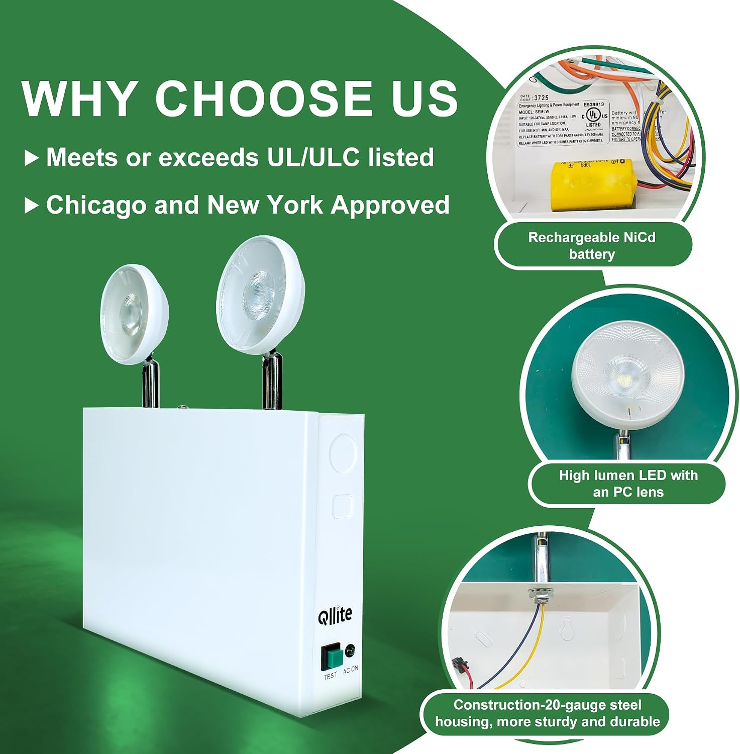 Thumbnail 6 de Qllite & Design SEMLW Steel Emergency Light, 120–347V, Adjustable Dual LED Heads