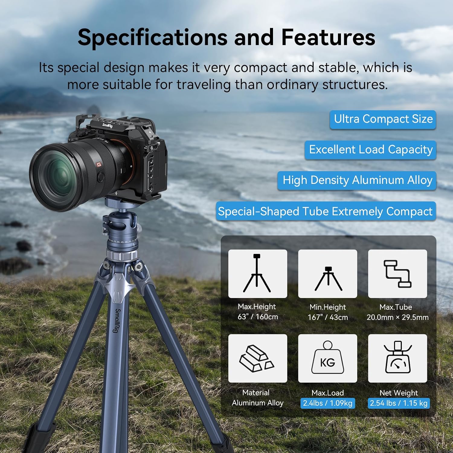 Thumbnail 3 de SMALLRIG Lightweight Travel Tripod AP-02 – kompaktes Reisestativ mit 8 kg Tragkraft