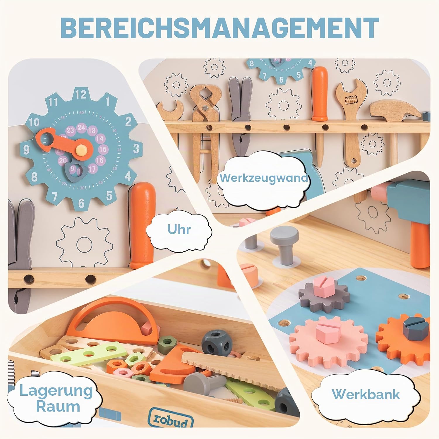 Thumbnail 6 de ROBUD Holz Werkbank für Kinder – robuste Spielzeug-Werkbank aus Holz, ab 3 Jahren