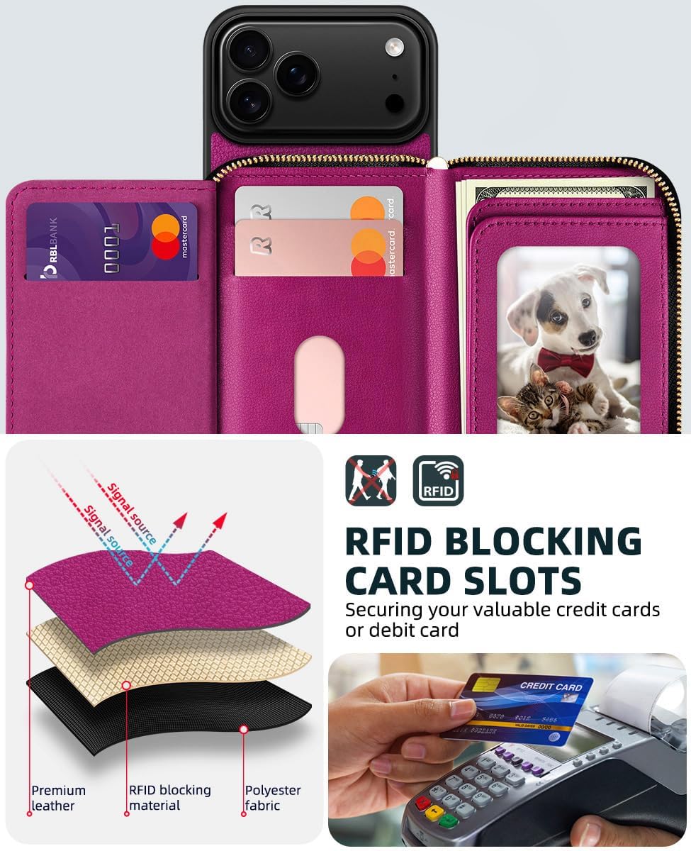 Thumbnail 5 de OCASE Hülle für iPhone 17 Pro Max – Leder-Wallet mit RFID-Schutz, Reißverschluss & zwei Tragevarianten