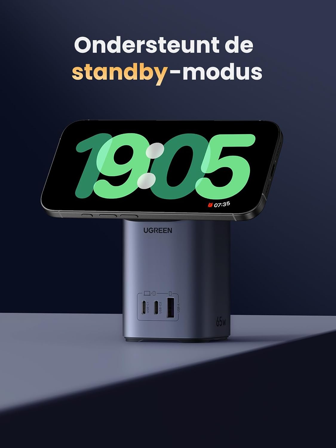 Detalle 2 de UGREEN Nexode 65W laadstation met Qi2 15W, magnetische pad en standaard