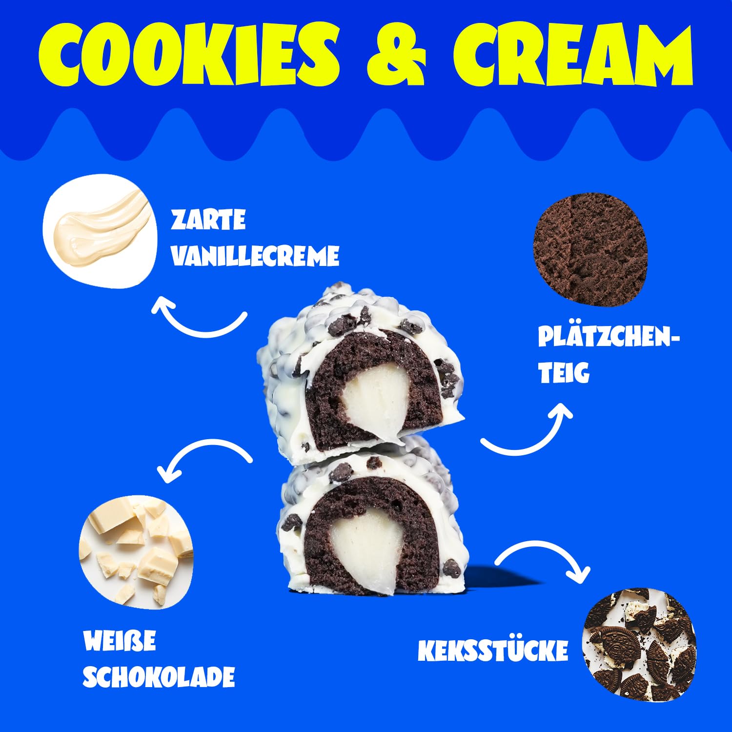 Detalle de ahead Protein Riegel Cookies & Cream – 14x45 g, Extra softer, Low Carb & ohne Zuckerzusatz