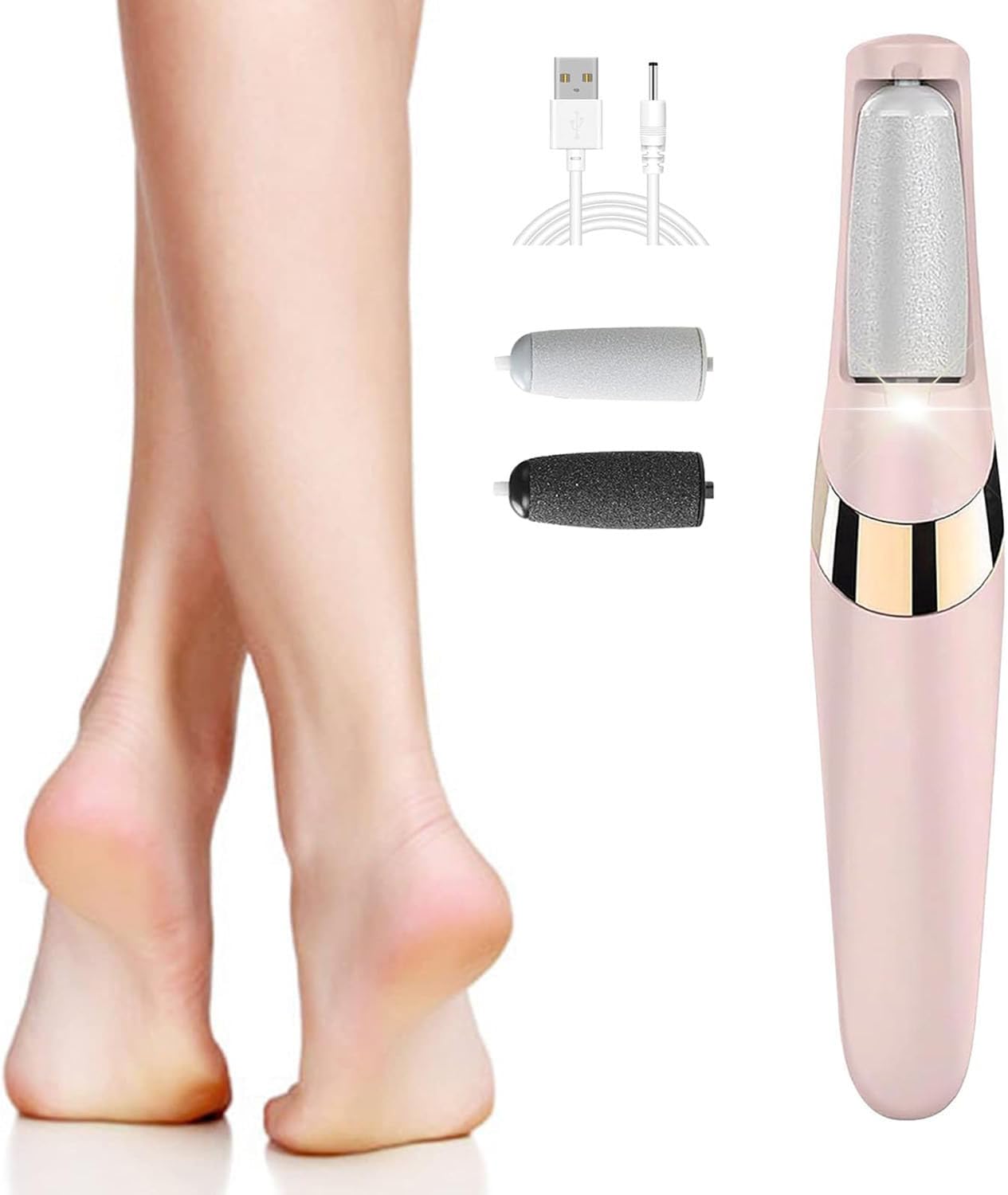 Detalle de Electric Foot File Hard Skin Remover with LED Light, 2 Speeds and Rechargeable Waterproof Heads