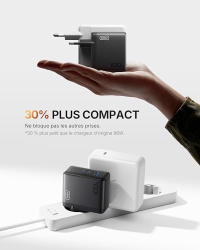 Detalle de INIU 100W Chargeur USB-C à 3 ports avec câble inclus – rapide, compact et sûr