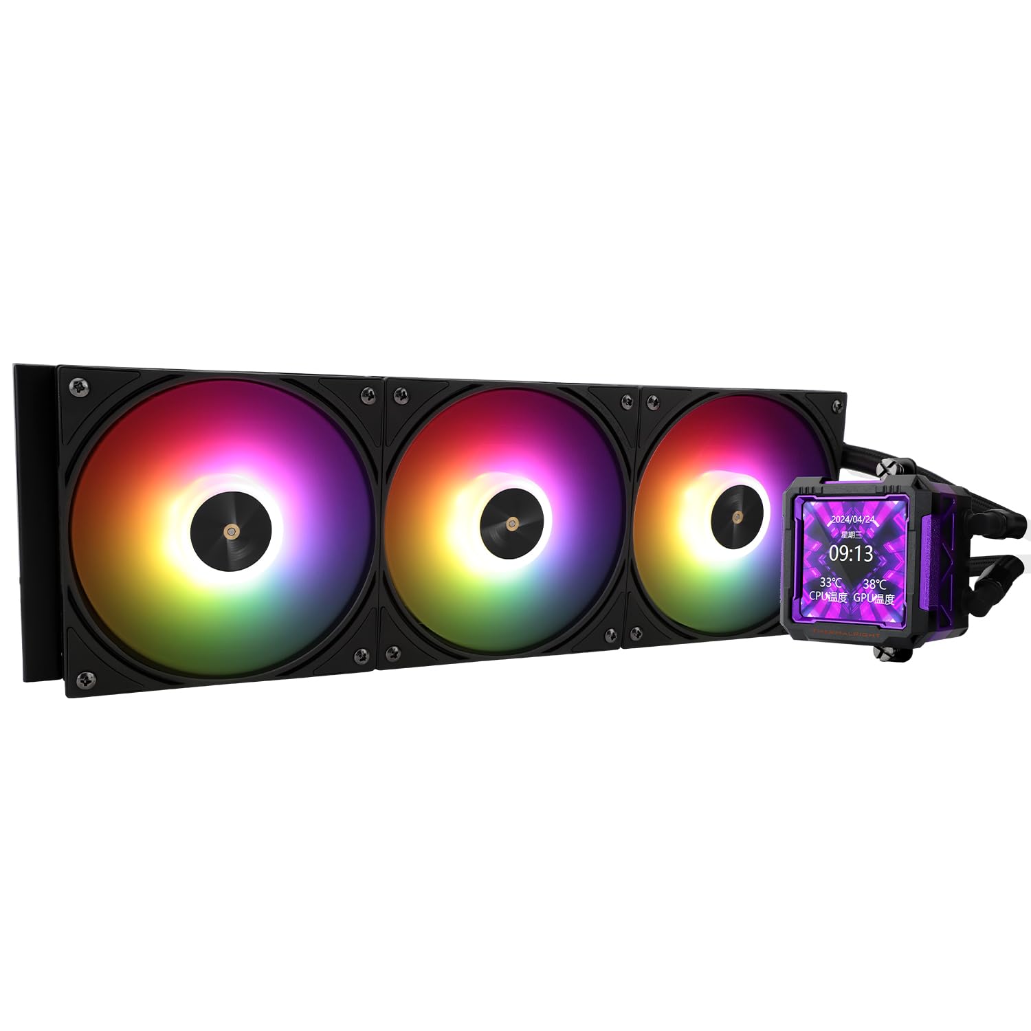 Detalle 2 de Thermalright TR FW PRO 360 ARGB Black: All-in-One-Wasserkühler für AM5/1700 mit 360-Kühlleistung und 320×320 IPS-LCD