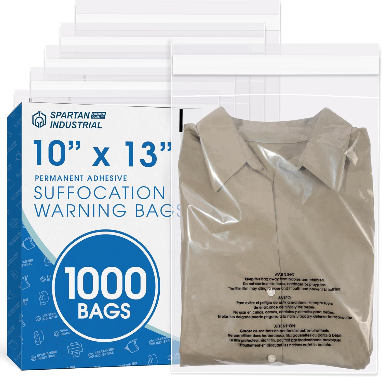 Detalle de Spartan Industrial SFW-Bag Clear Poly Bags, 10 x 13 Inches, 1.5 Mil, 1,000 Count