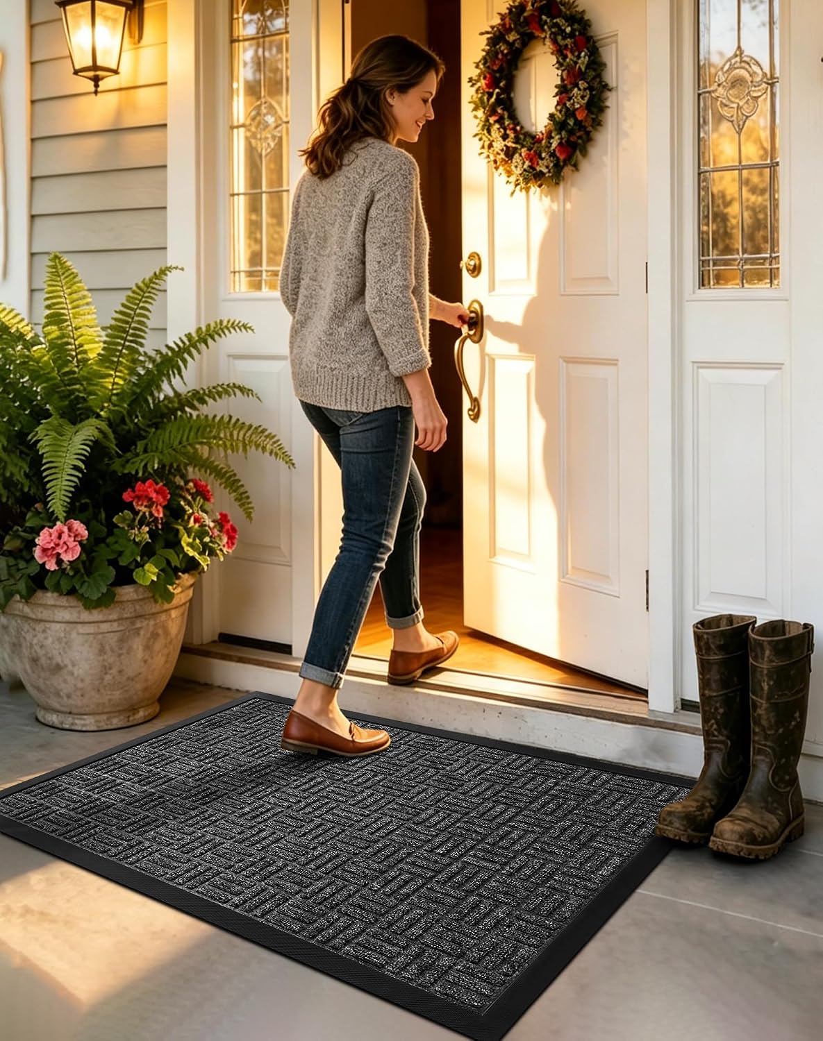 Thumbnail 6 de Mibao Front Door Mat (Heavy-Duty Outdoor Welcome Mat) — Dirt-Trapper, Waterproof, Non-Slip, 29.5" x 17", Grey