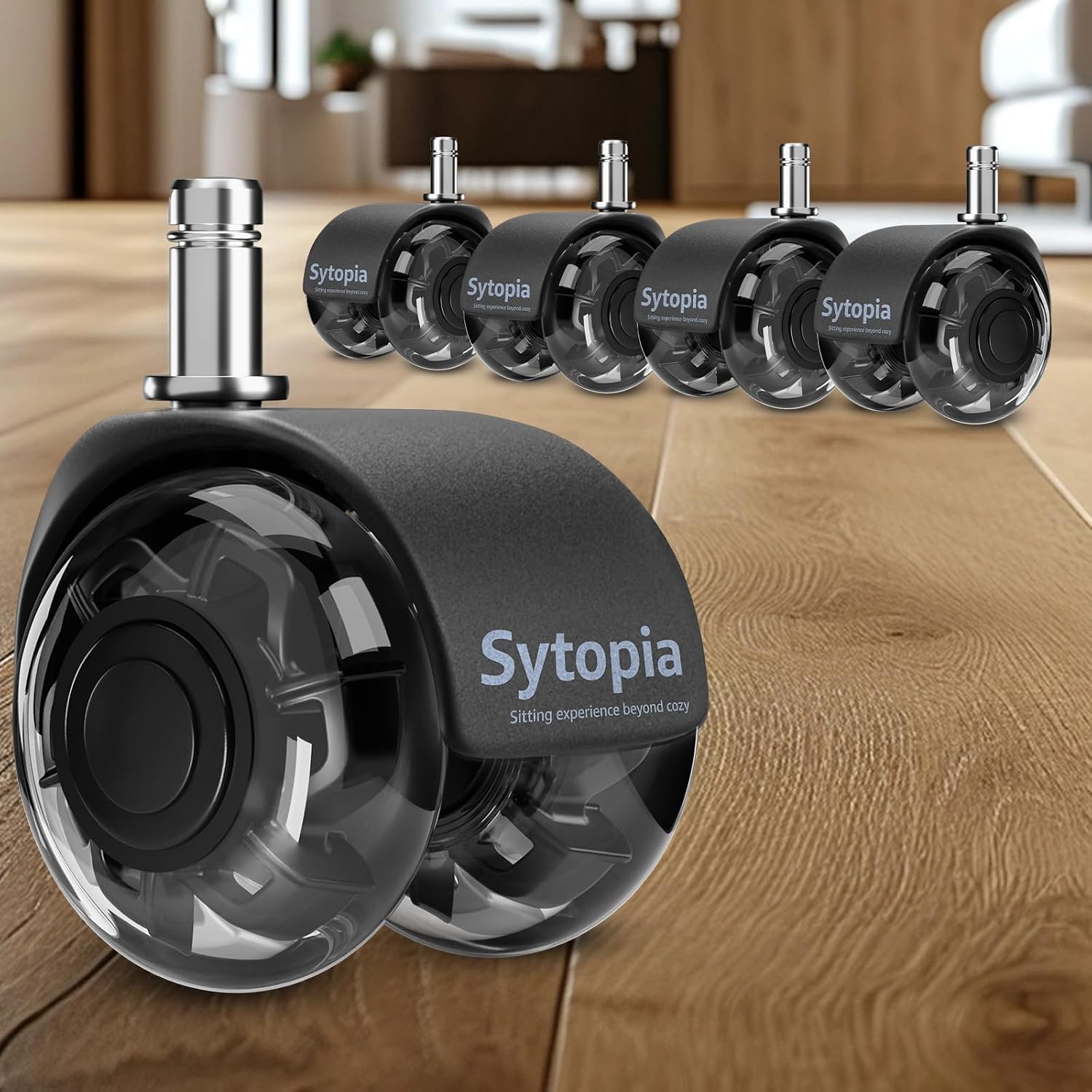 Sytopia Bürostuhl Rollen 5er-Set (11×22 mm) – 50 mm Hartbodenrollen, leise Gummilauffläche, schwarz