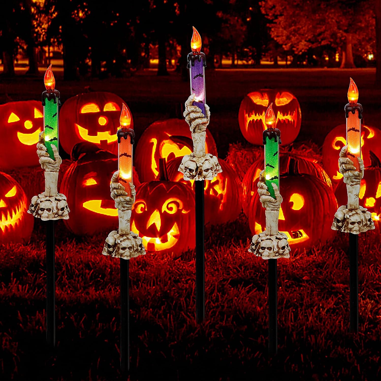 Detalle 2 de LJLNION Halloween Candle Lights, 5-Pack with Skeleton Hands and Warm White LEDs