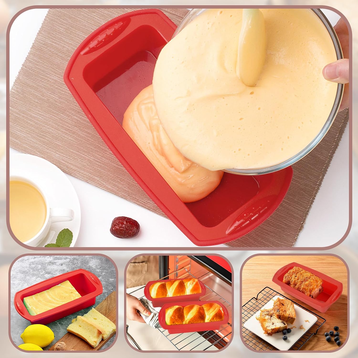 Detalle 2 de CRITIVE-S Silicone Bread Loaf Tin Set (2 Pieces) with Oil Brush & Spatula
