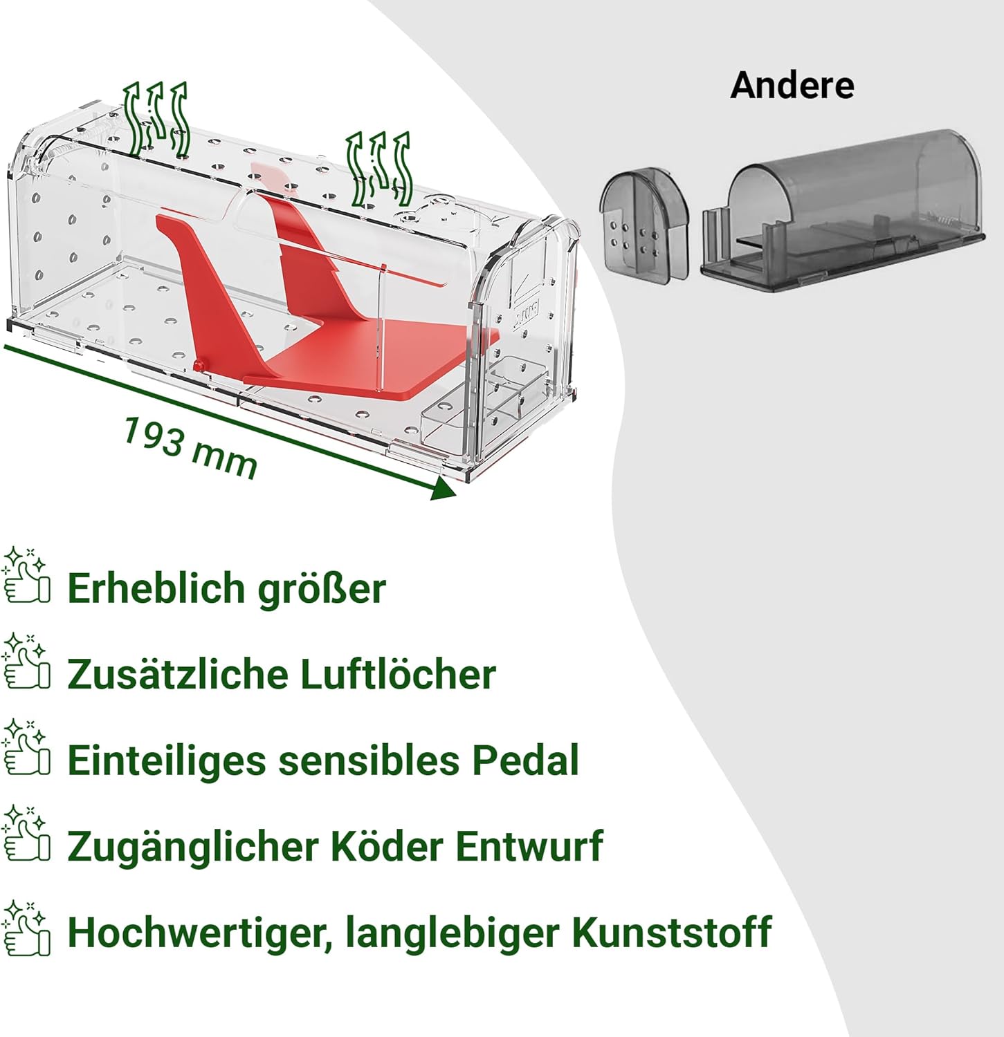 Thumbnail 6 de Roshield 2 x Mausefalle Lebend – Humane, wiederverwendbare Fallen für Innen und Außen
