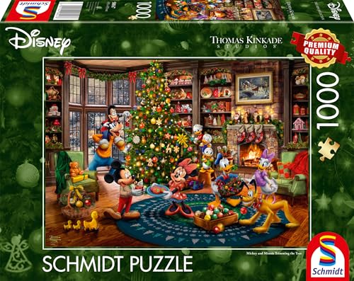 Detalle 2 de Disney, Mickey & Minnie Trimming The Tree: Puzzle Thomas Kinkade 1000 Teile – Schmidt