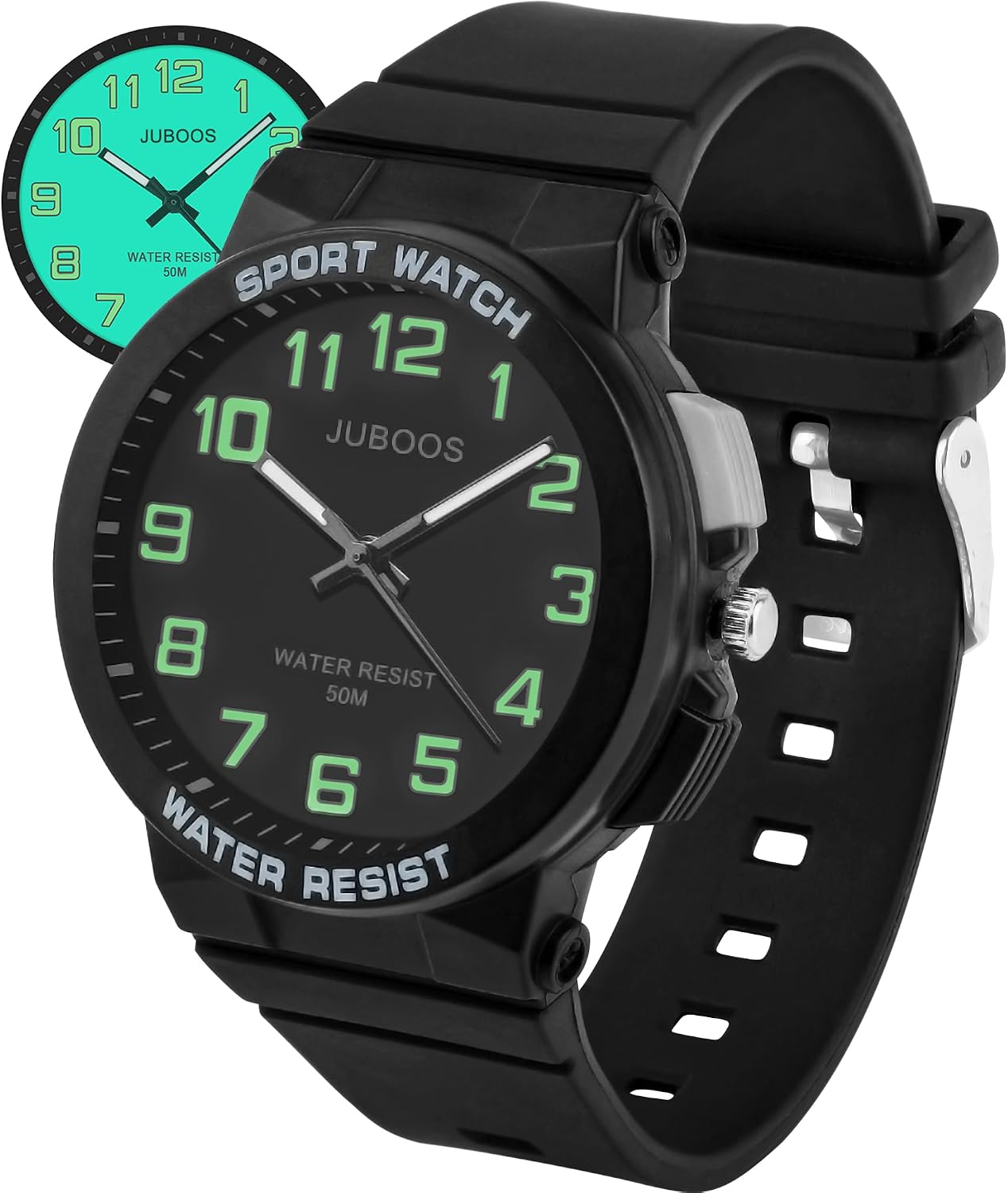 Thumbnail 6 de Juboos Kinderuhr Analog – 50 m wasserdicht, großes Acrylzifferblatt, beleuchtet, weiches Armband