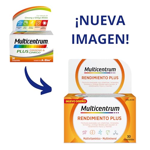 Detalle de Multicentrum Plus: complemento multivitamínico y multimineral con ginseng y ginkgo biloba (30 comprimidos)