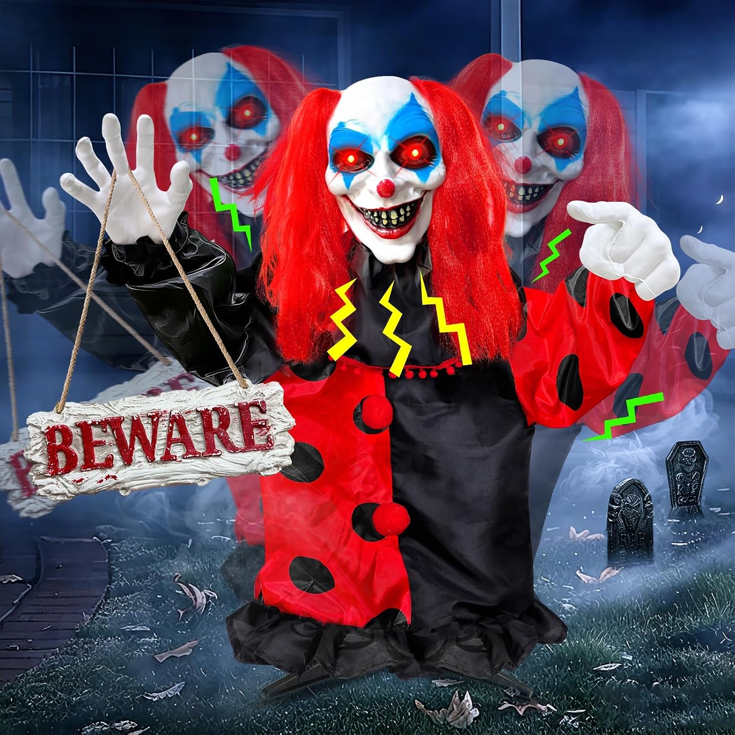 Detalle de TURNMEON 40-Inch Animatronic Clown with Sound Activation and Red LED Eyes