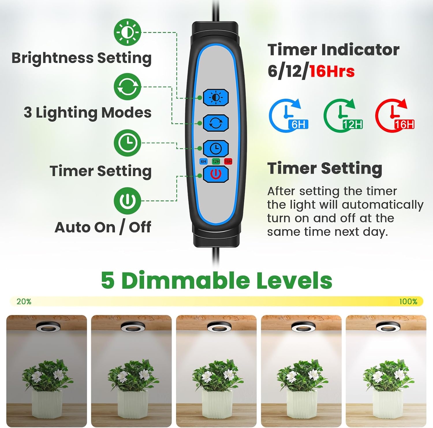 Detalle de Wiaxulay BL-D40A Indoor Grow Light, 4 Lights, Full Spectrum, Auto Timer