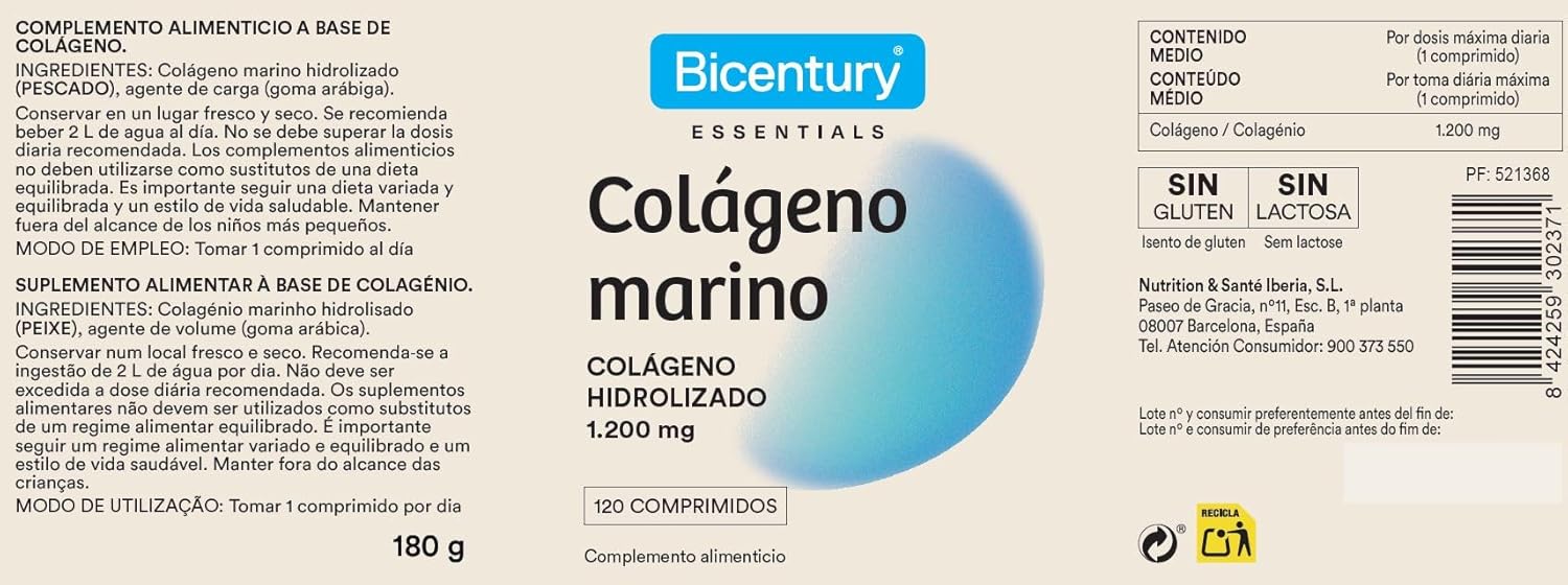 Thumbnail 4 de Bicentury Colágeno Marino Hidrolizado Vegano 1200mg 120 Comp. 🐟