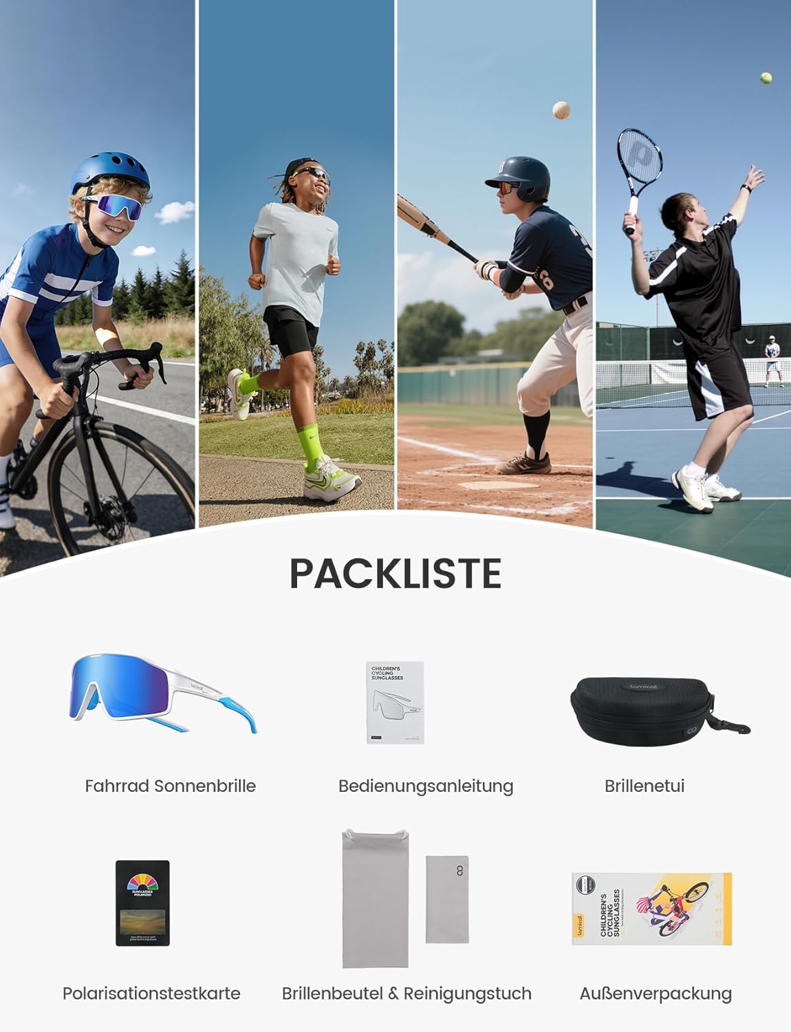 Thumbnail 6 de Lamicall Fahrradbrille Kinder – Ultraleicht, UV400, polarisierte Sportbrille aus TR-90