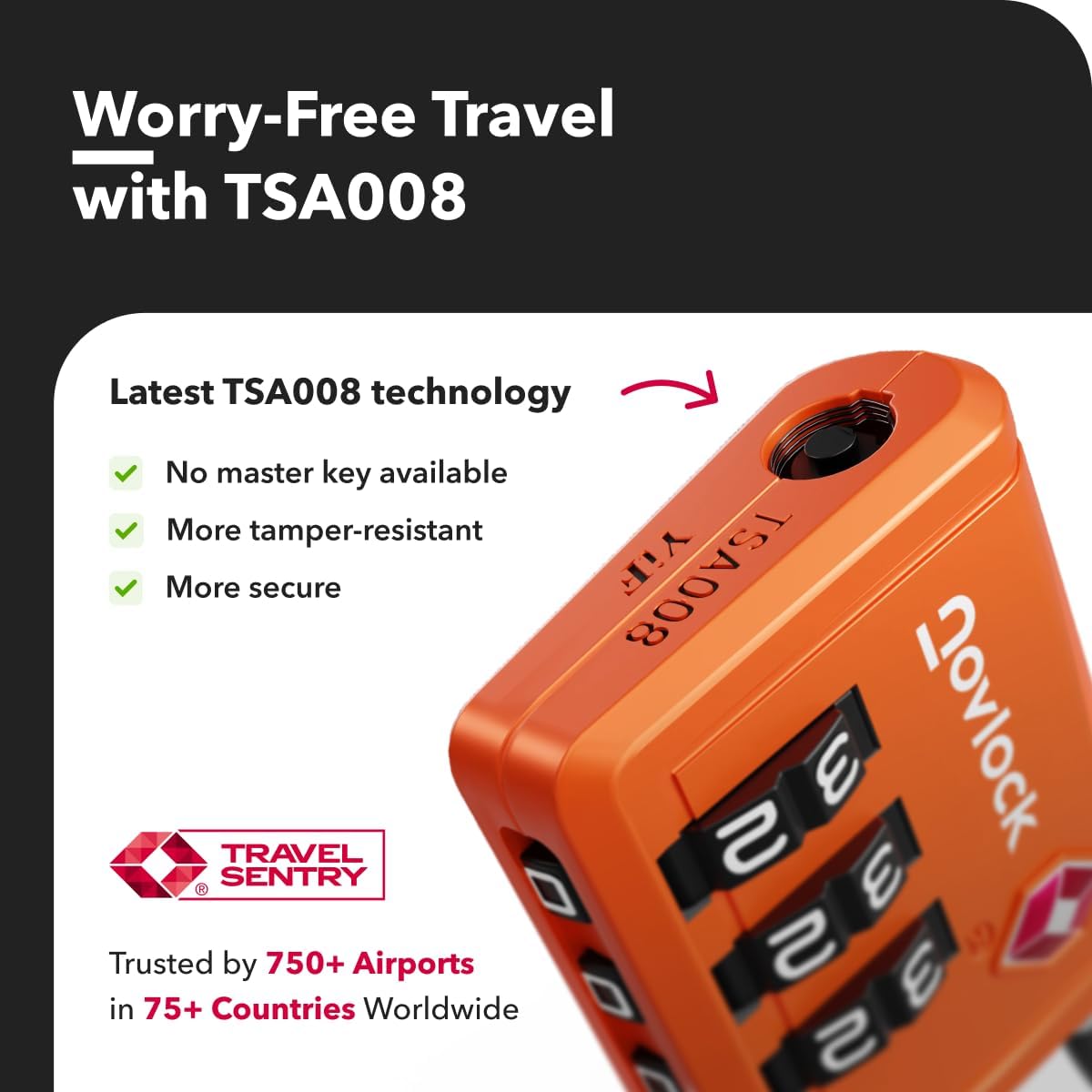 Thumbnail 5 de NOVLOCK TSA Approved Luggage Lock – Orange 1-Pack