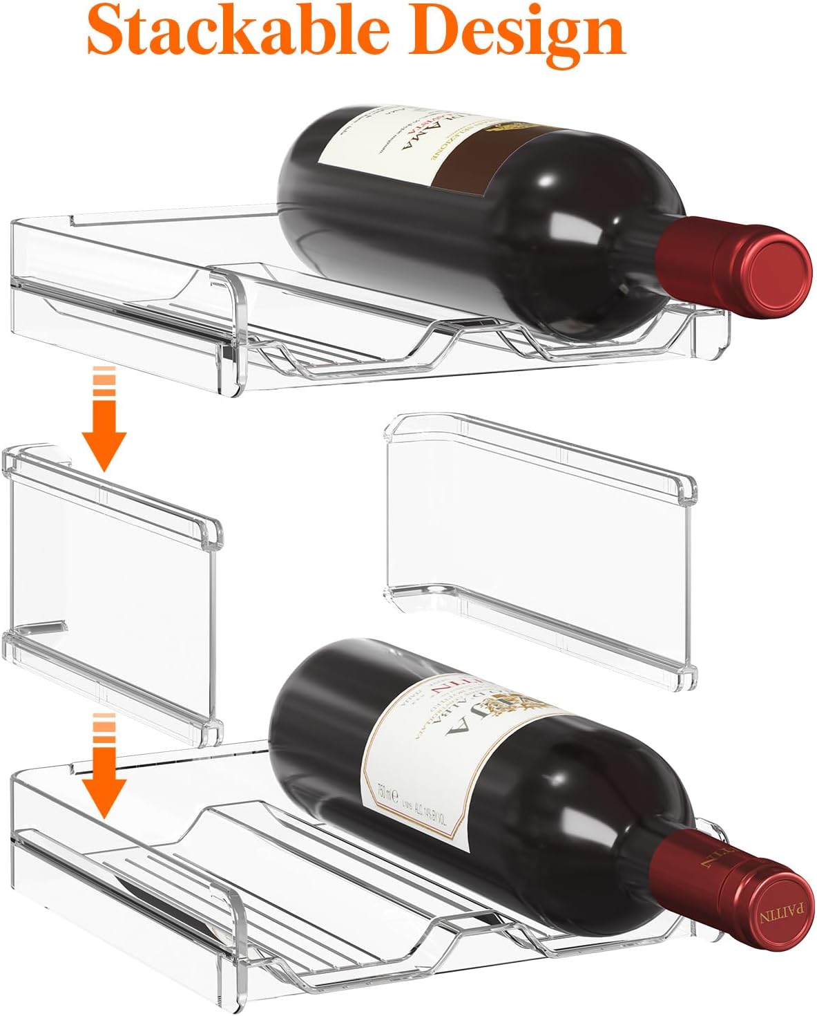 Detalle 2 de Lifewit Vin- och vattenflaskhållare Stackable Plastic Wine Rack, Clear, 2-Tier