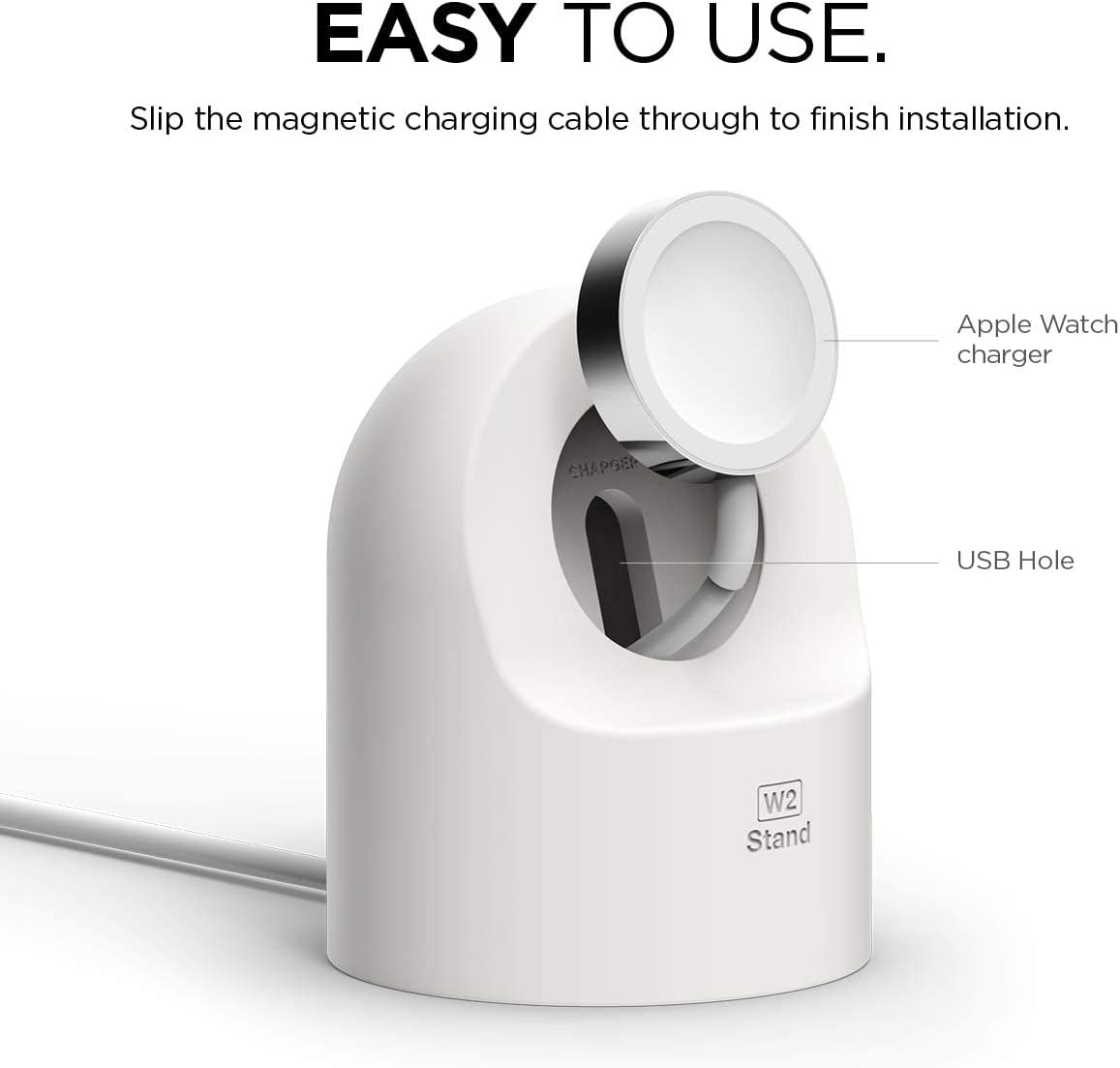 Thumbnail 2 de elago W2 Charger Stand for Apple Watch (Nightstand Mode) – White, 49/46/45/44/42/41/40/38mm – Cable not included