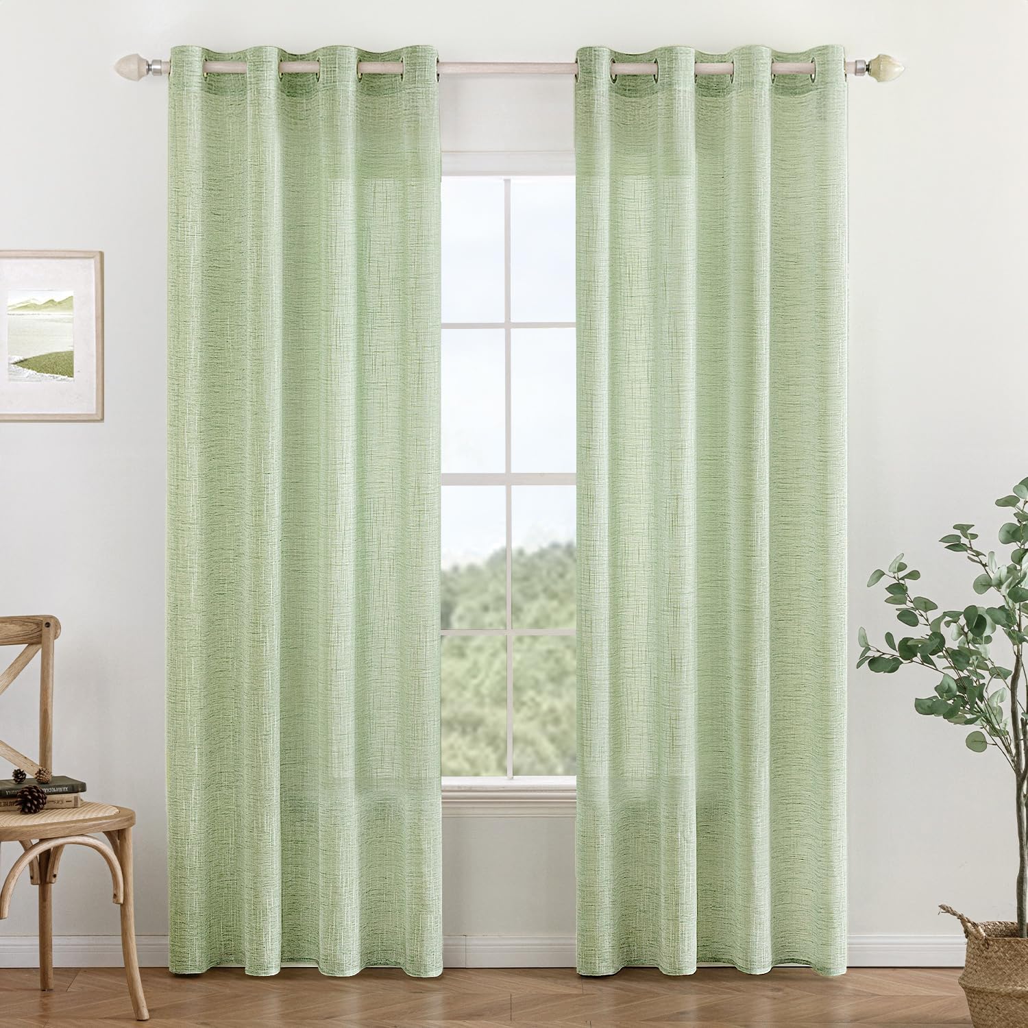 Detalle 2 de MIULEE Leinenoptik Vorhang mit Ösen – 2er-Set 140x145 cm, Grün