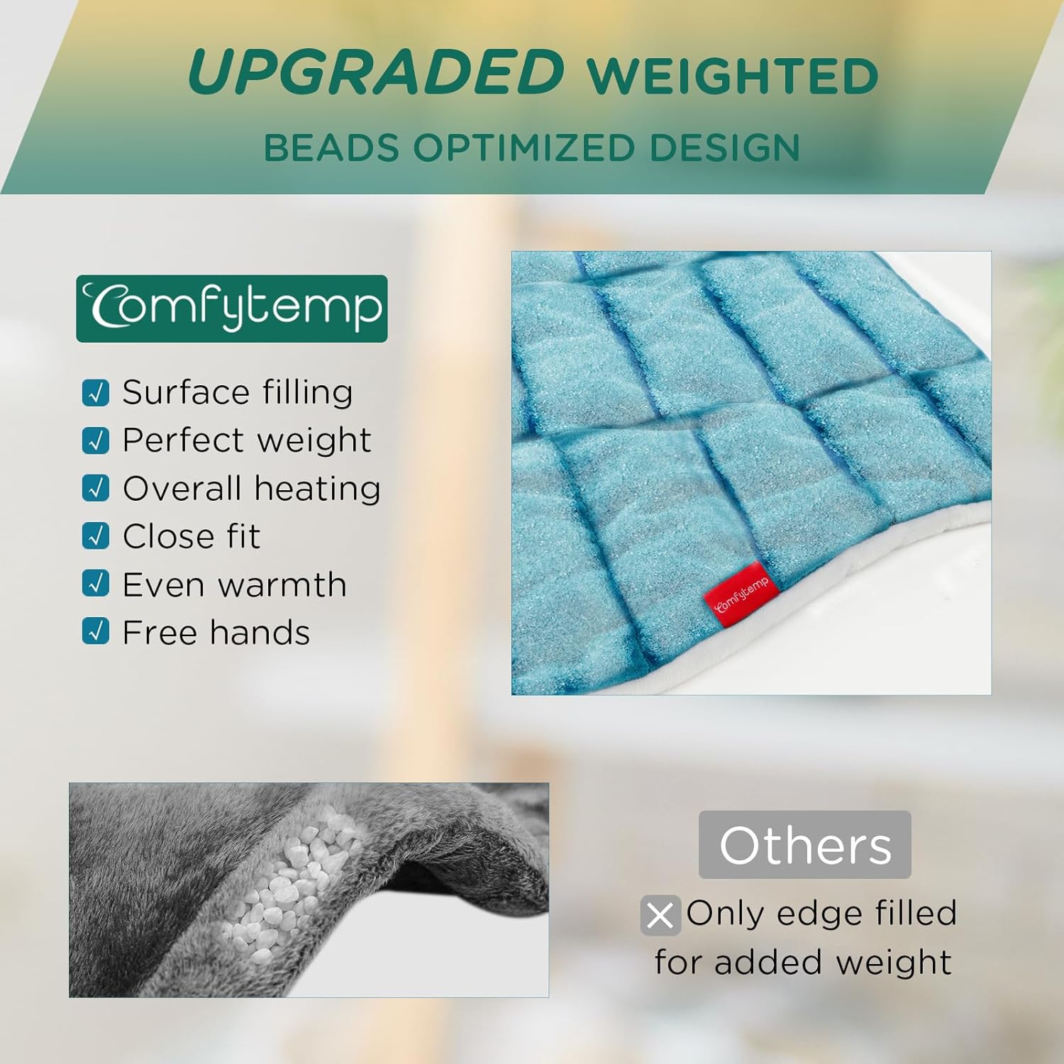 Detalle de Comfytemp K9015 Weighted Heating Pad for Neck, Shoulders and Back, 9 Heat Settings