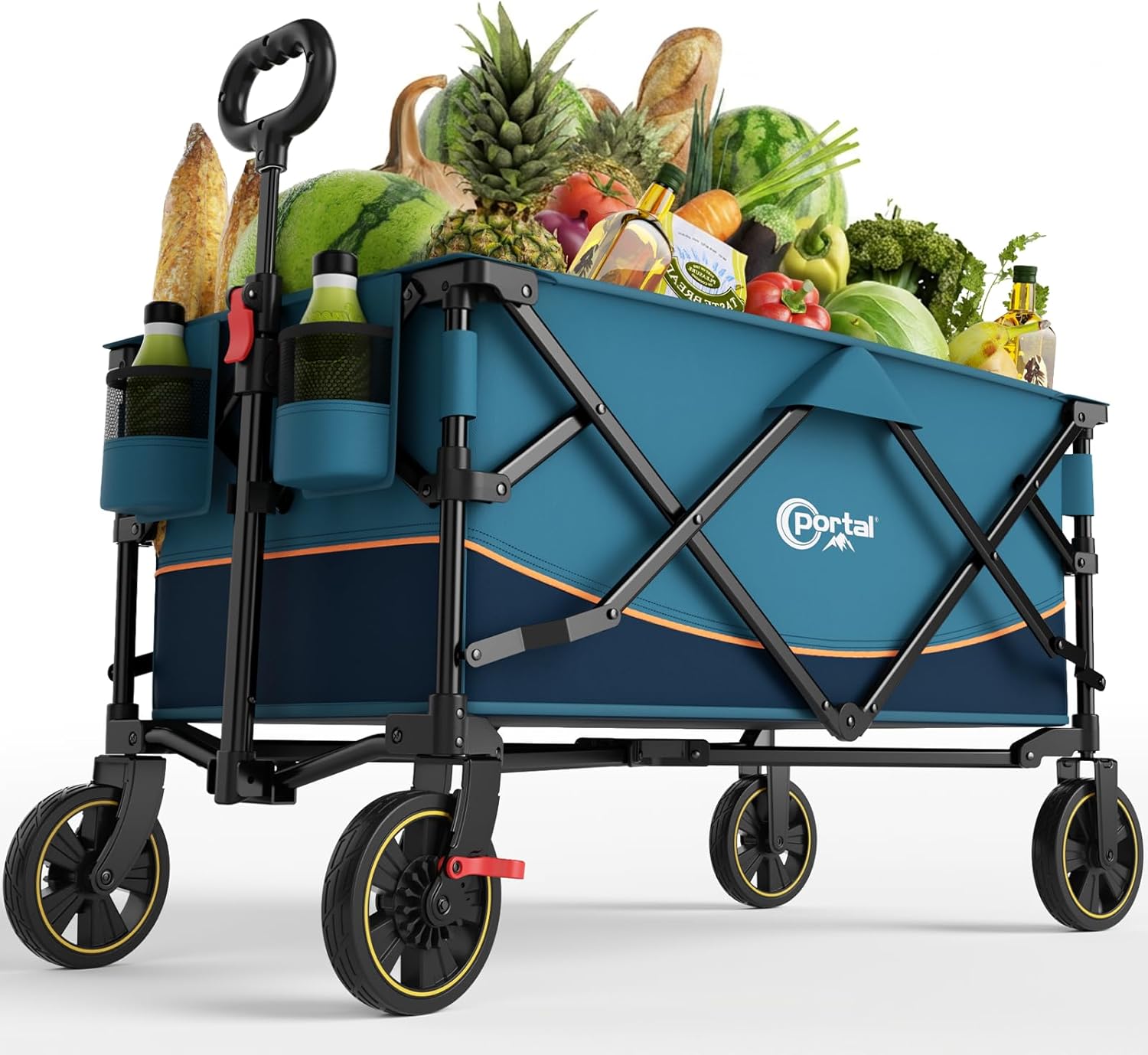 Portal Bollerwagen faltbar XXL – bis 120 kg Traglast, große Ladefläche, klappbar mit Getränkehalter