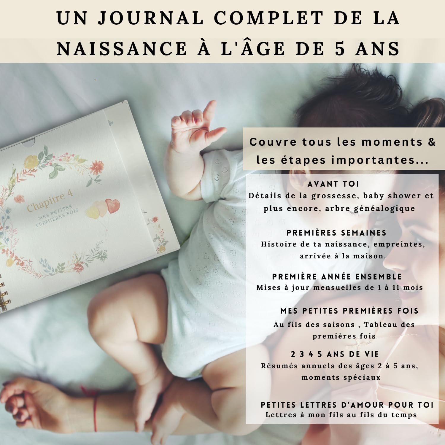 Thumbnail 5 de Livre de naissance bébé – Album 150 pages, souvenir et journal des 5 premières années