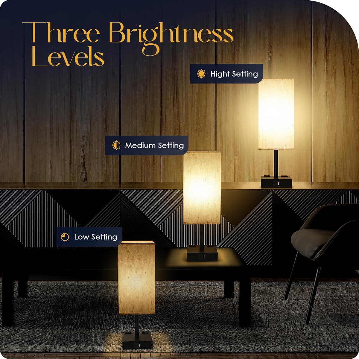 Thumbnail 3 de Soilsiu TD-018S Set of 2 Touch Table Lamps with USB-C, USB-A and Outlets