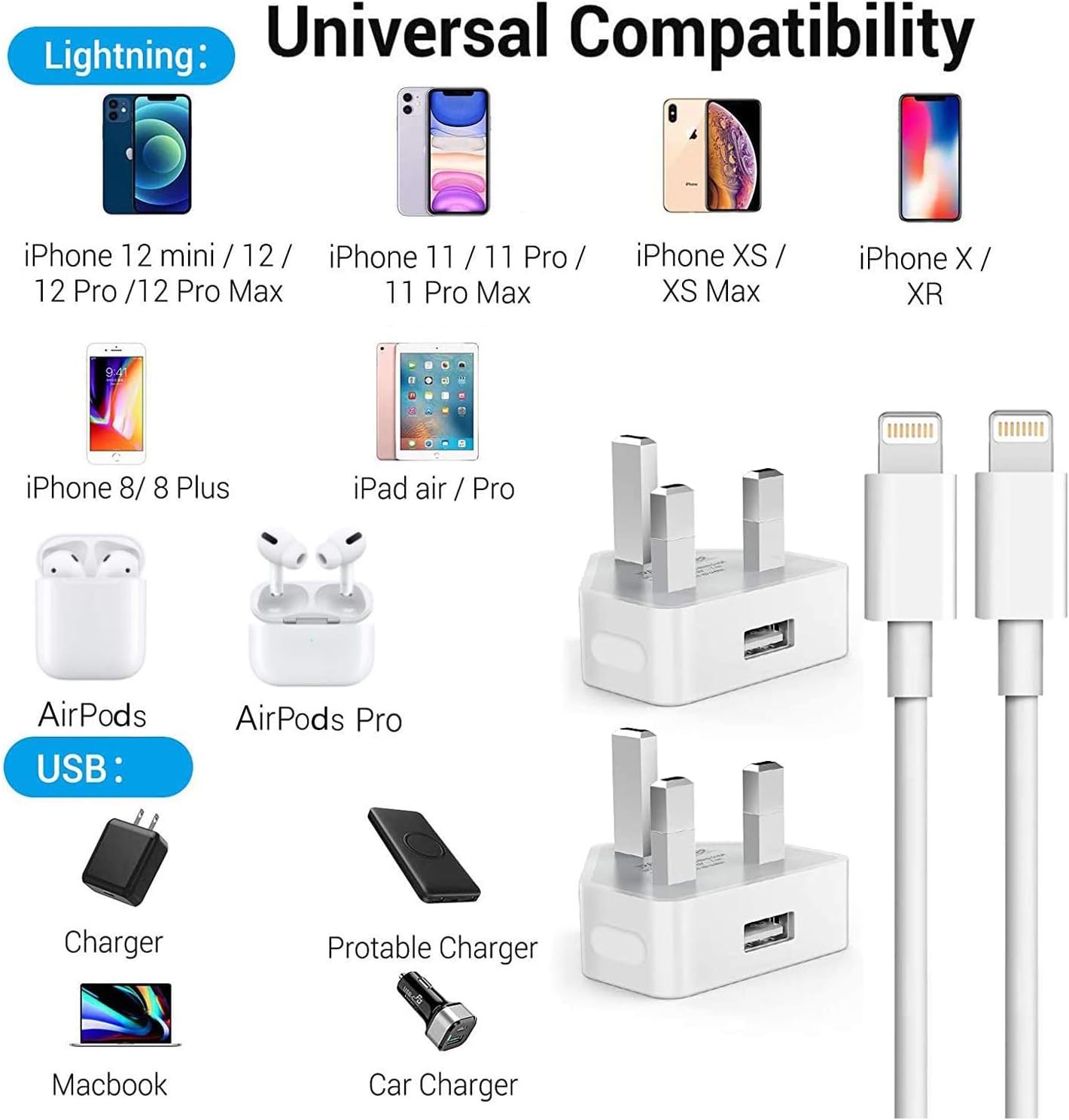 Thumbnail 1 de Apple MFi iPhone Charger 2.1A 2-Pack