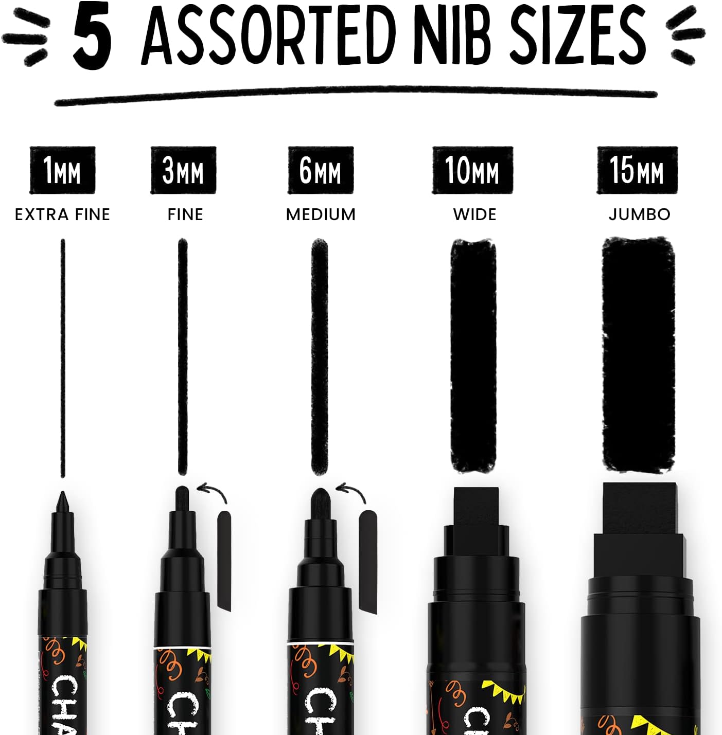 Detalle de Chalkola Kreidestifte Schwarz – 5er Multipack mit Spitzen von 1 bis 15 mm