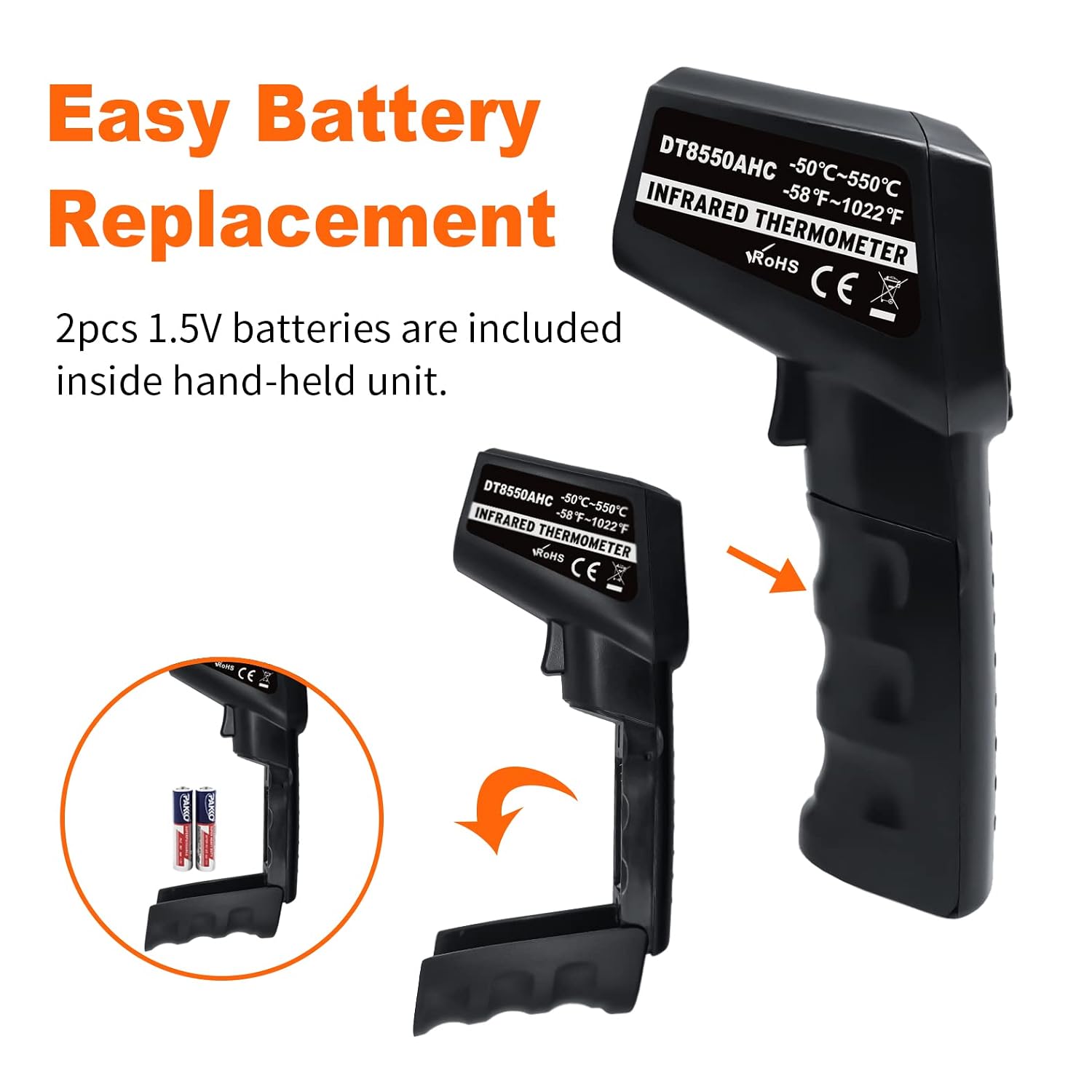 Detalle 2 de Ahosoutly Laser Infrared Temperature Gun Thermometer (Cal Function, Adjustable Emissivity) -58°F to 1112°F